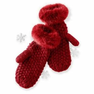 MARK & GRAHAM Chunky Wine Red Knit Mittens with Faux Fur Trim